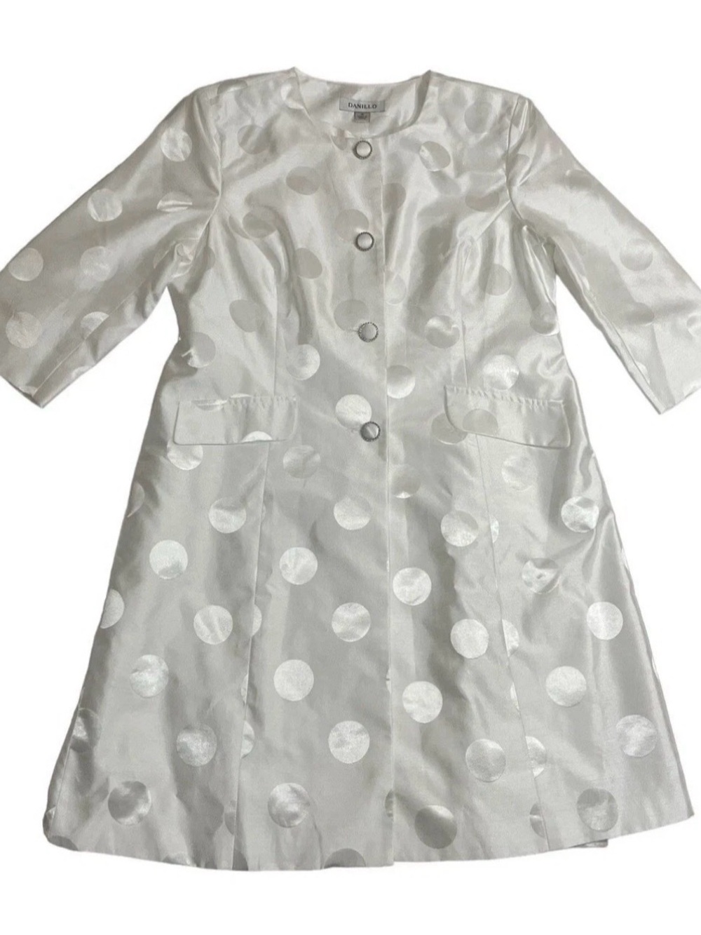 Woman's Danilo 2-Piece Jacket & Dress White Vintage Polka dot Pattern Sz 14